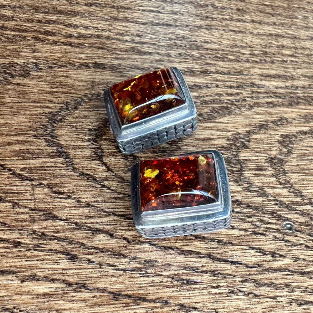 Lori Bonn Sterling Silver Amber Clip-on Earrings